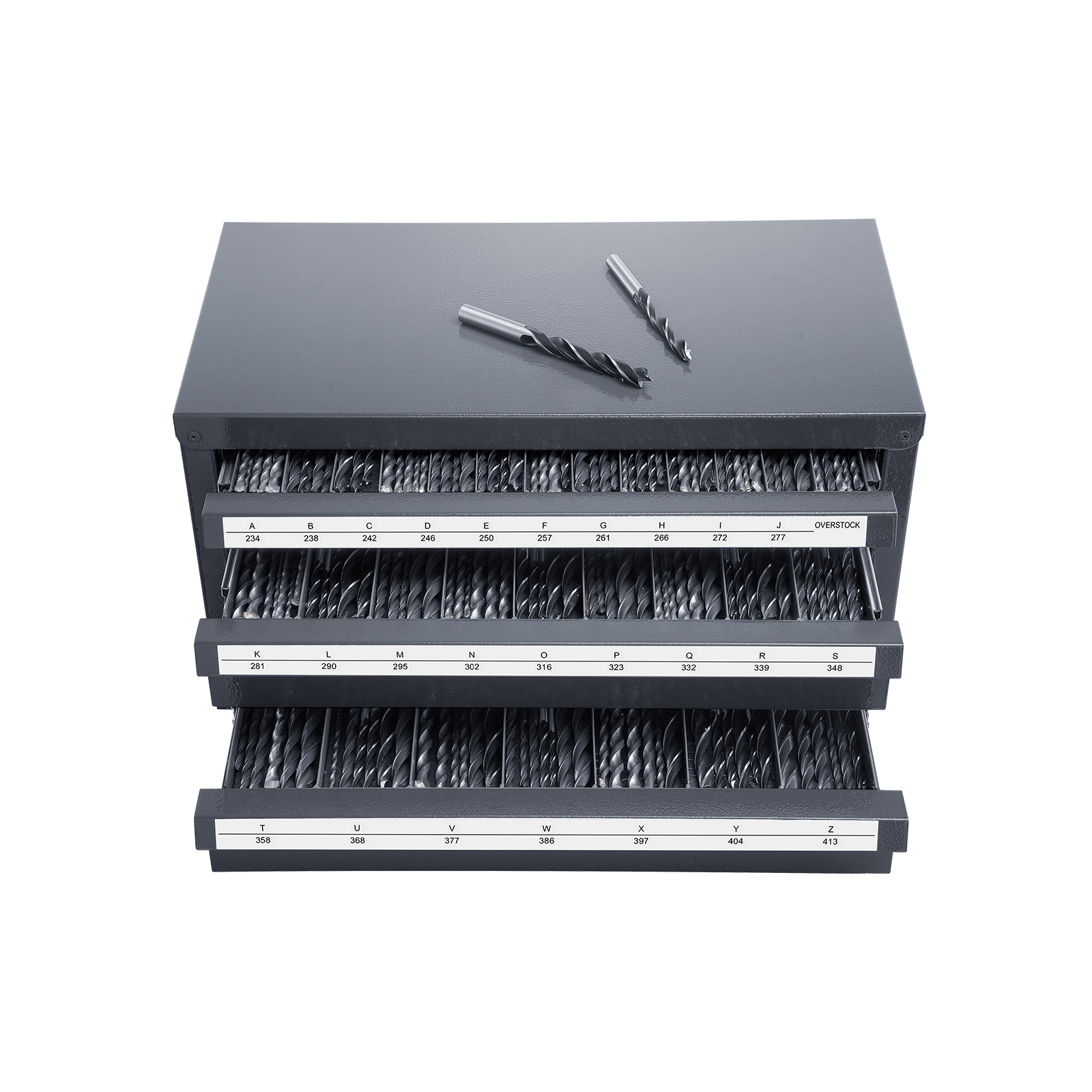 Industrial Steel Drill Bit Dispenser Cabinet - 3-Drawer A-Z Letter Size Tool Organizer with Ball-Bearing Slides & Labels