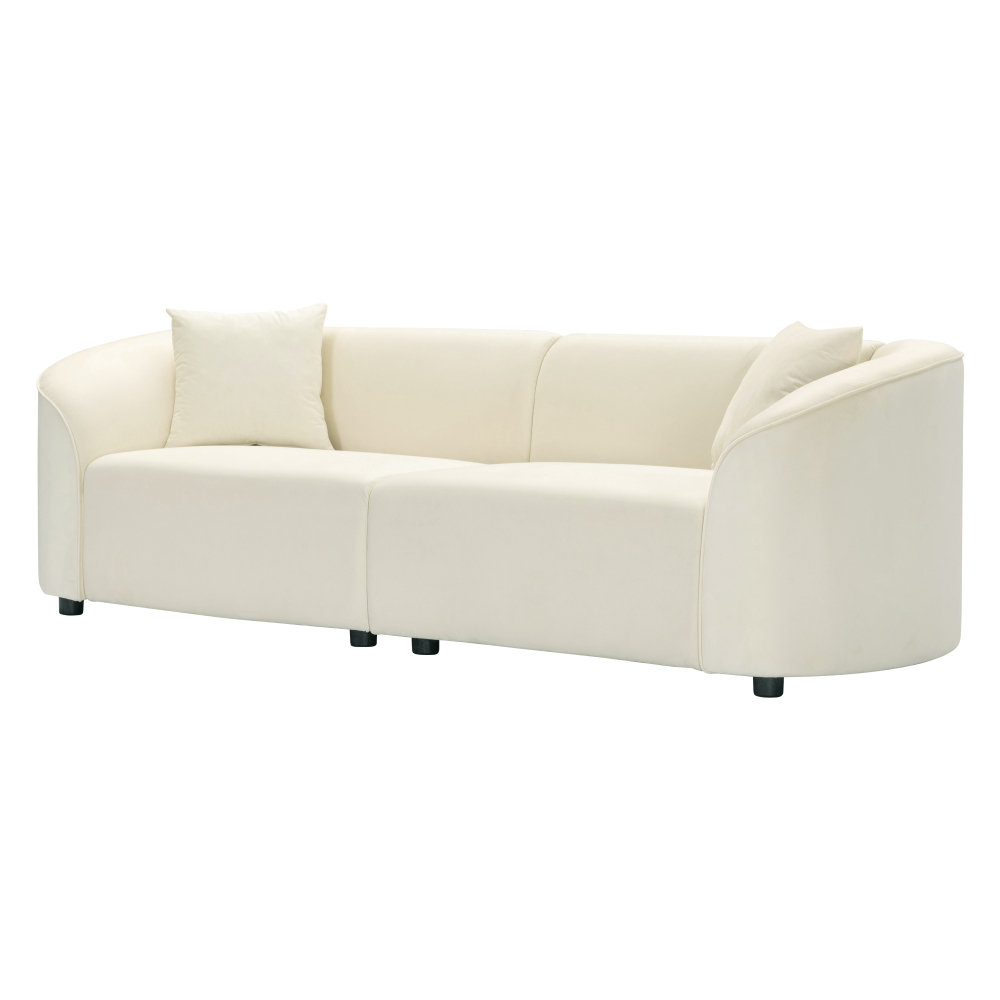 87" Curved Contemporary Sofa in Off-White Velvet: Plush 3-Seater Sectional for Modern Living Room Decor