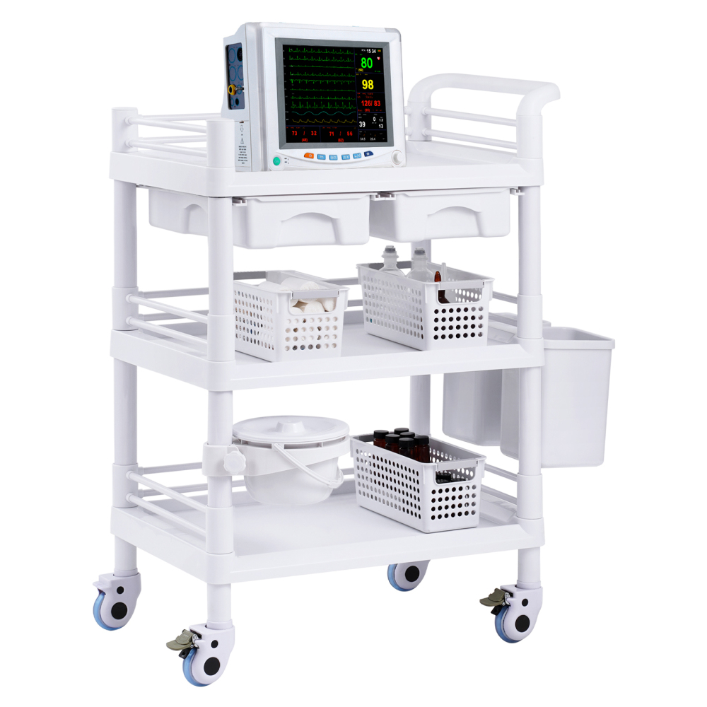 3-Tier Mobile Medical Cart with Drawers & Bins - Heavy Duty Lab Rolling Utility Trolley for Clinic, Salon & Office