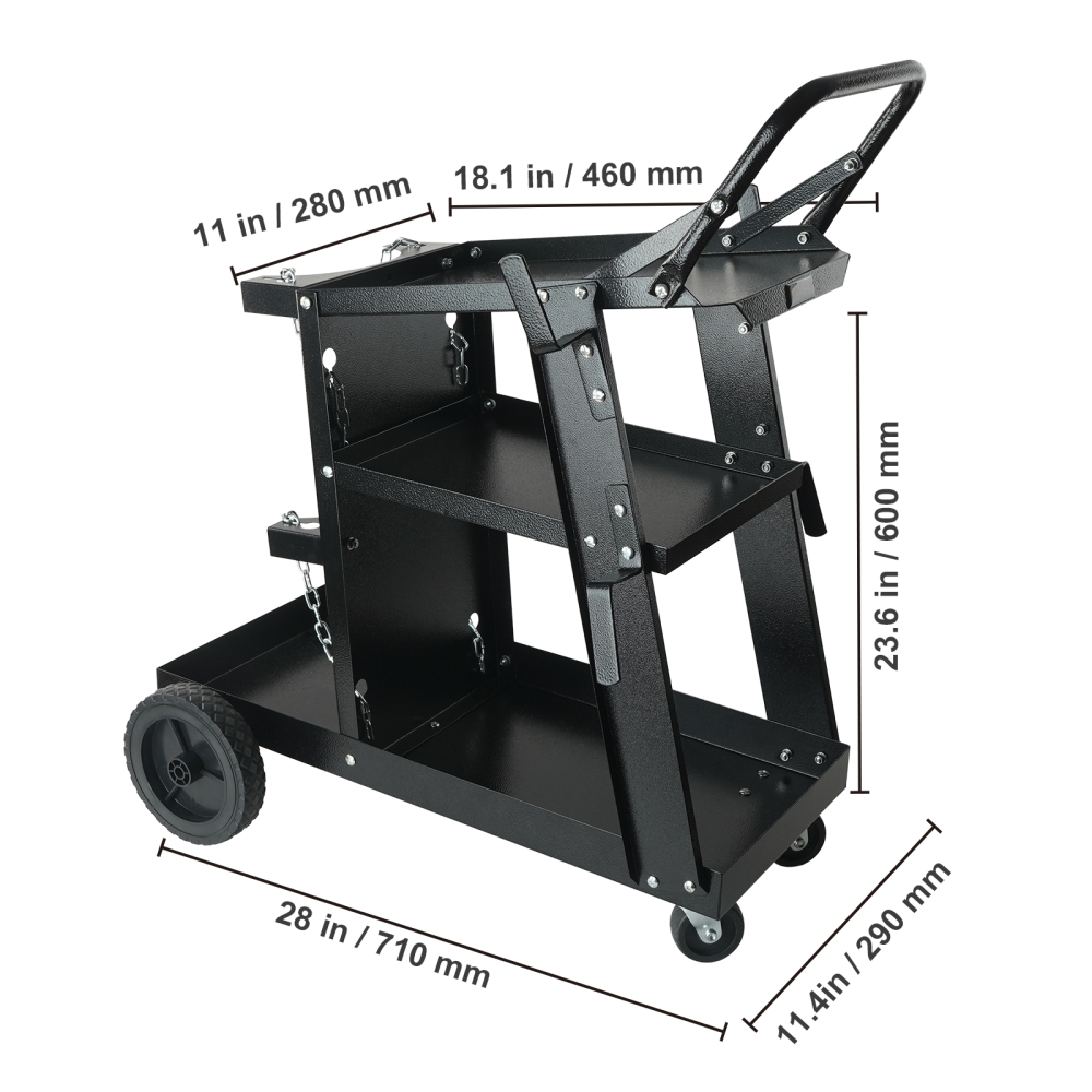 VEVOR Heavy Duty 3-Tier Welding Cart with Gas Cylinder Holder & Safety Chains - 400 Lbs Capacity Rolling MIG/TIG/Arc Welder Stand for Workshop Garage