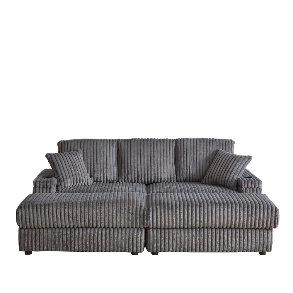 84" Corduroy Sectional Sofa with Ottoman & Storage, Deep Seat 3-Seater Couch for Living Room
