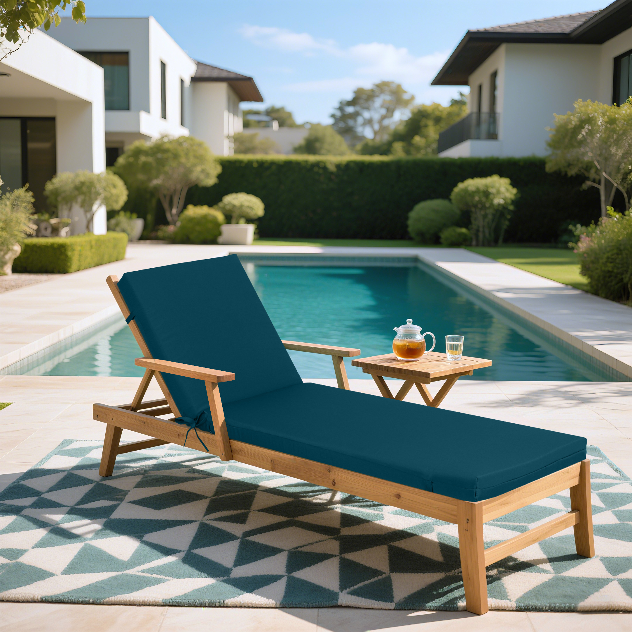 Lake Blue 2-Piece Outdoor Chaise Lounge Cushion Set - UV Resistant Replacement Patio Furniture Seat Pads with Adjustable Straps