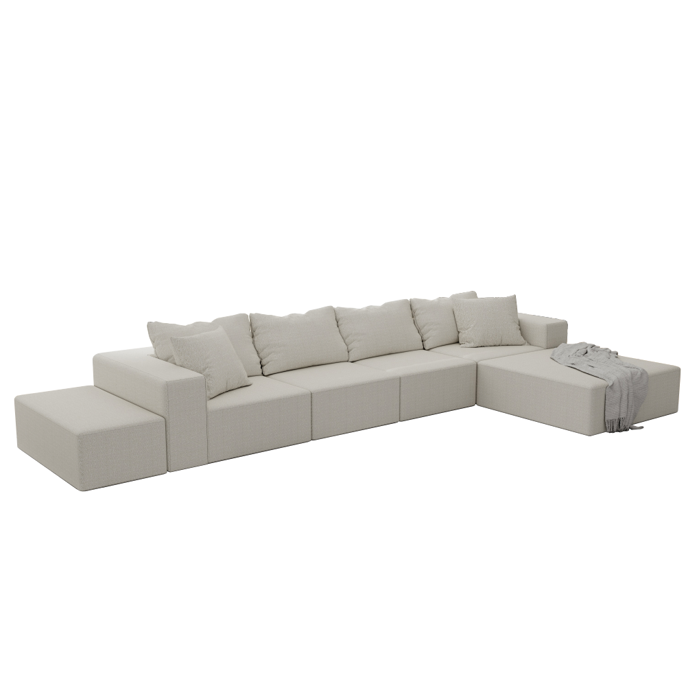 Modern Modular Chenille Sectional Sofa Set, 132" L-Shaped Living Room Couch with 6 Pillows & No Assembly Required