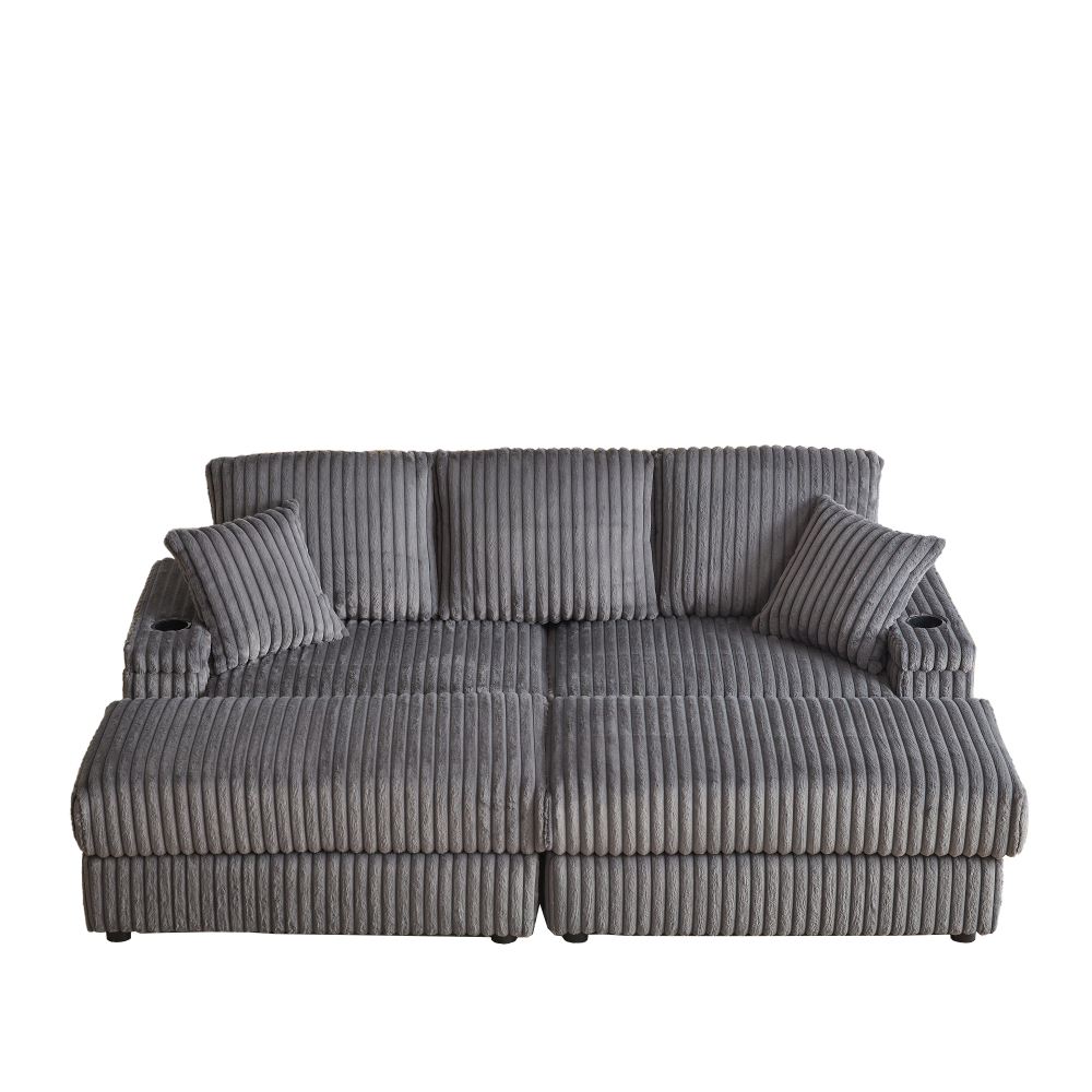 84" Corduroy Sectional Sofa with Ottoman & Storage, Deep Seat 3-Seater Couch for Living Room