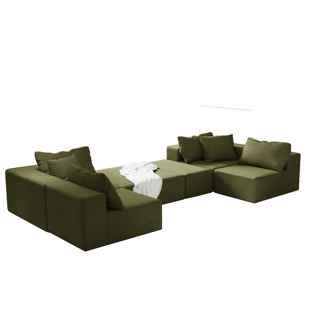 Modern Chenille L-Shaped Sectional Sofa Set with Ottoman, Modular 132" Green Upholstered Couch for Living Room