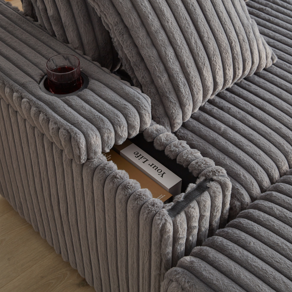 84" Corduroy Sectional Sofa with Ottoman & Storage, Deep Seat 3-Seater Couch for Living Room