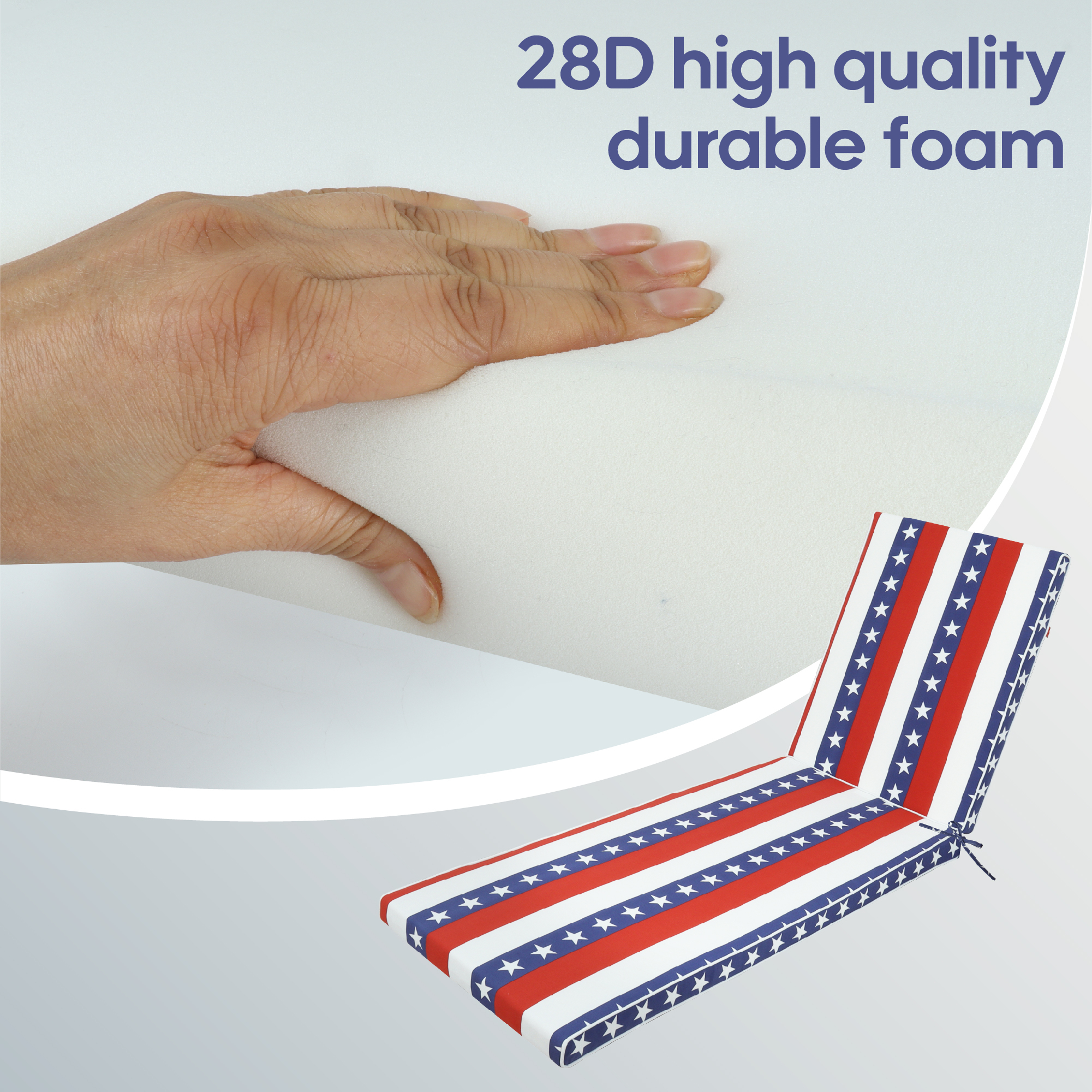 2PCS Set Patriotic Flag Outdoor Chaise Lounge Cushions - UV Resistant Patio Seat Pads with Adjustable Ties