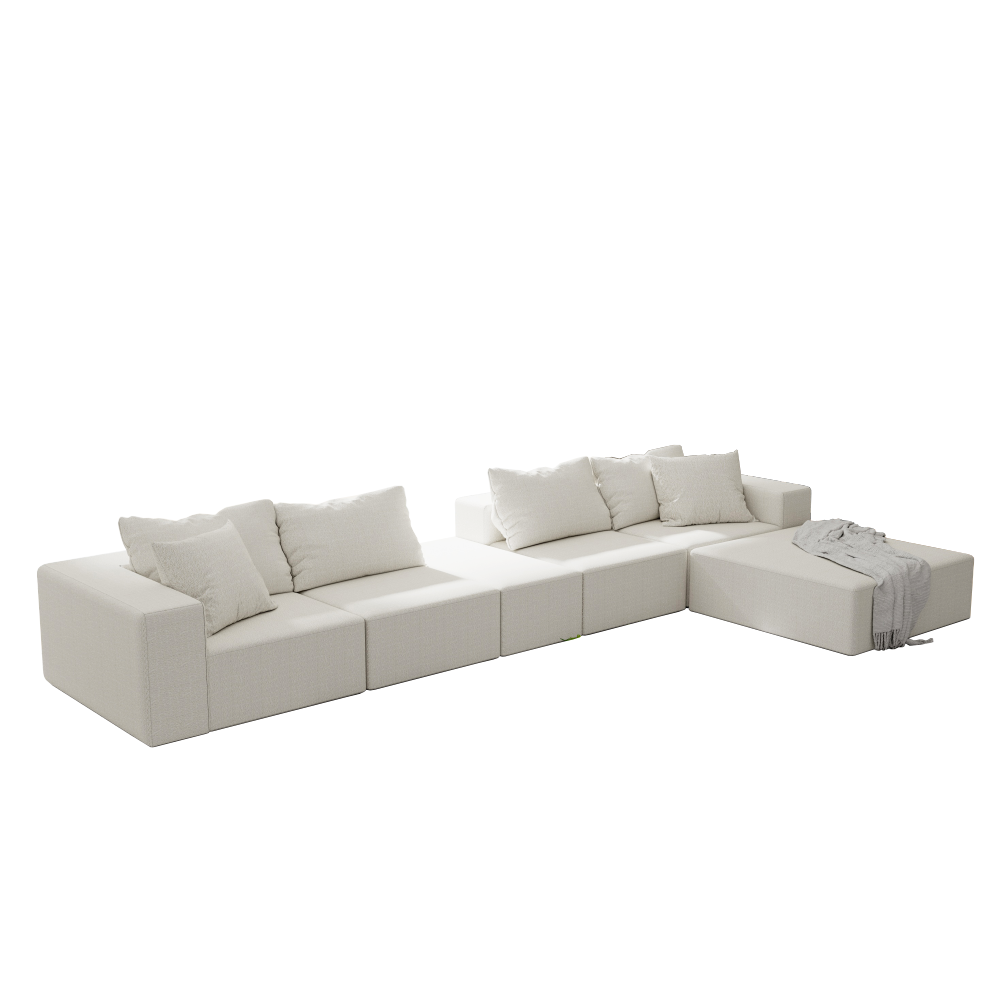 Modern Modular Chenille Sectional Sofa Set, 132" L-Shaped Living Room Couch with 6 Pillows & No Assembly Required