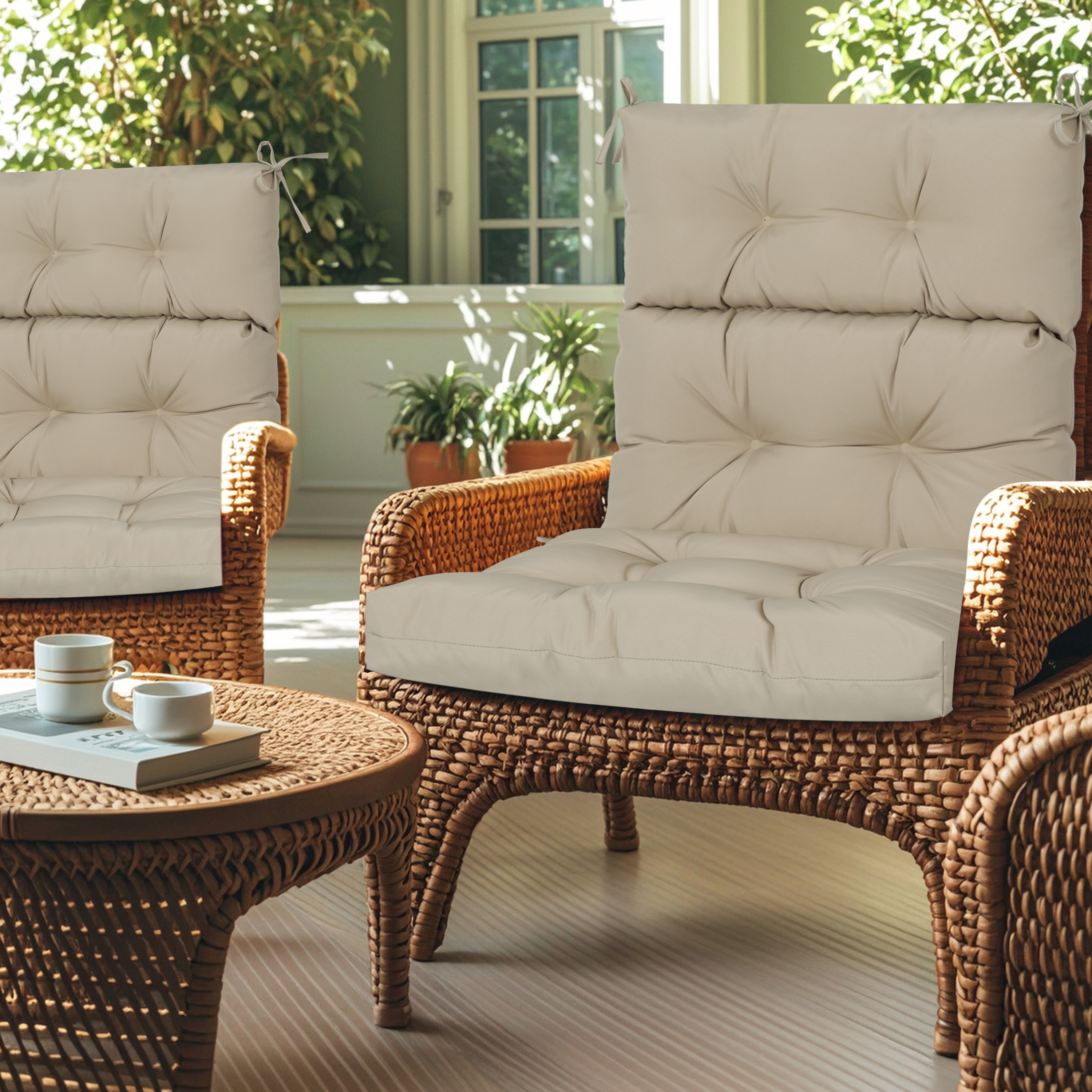 2-Pack High Back Patio Chair Cushions Set - Waterproof Outdoor Rocking & Adirondack Seat Pads with Ties
