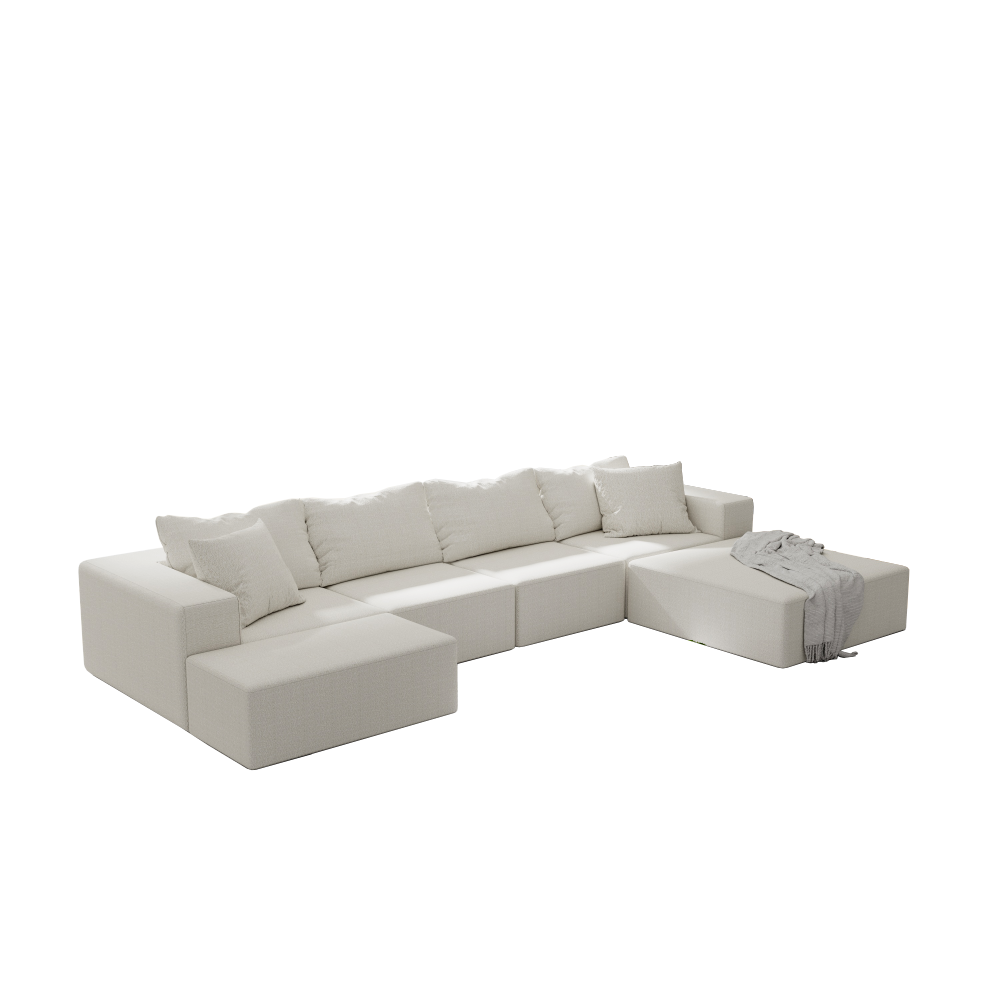 Modern Modular Chenille Sectional Sofa Set, 132" L-Shaped Living Room Couch with 6 Pillows & No Assembly Required