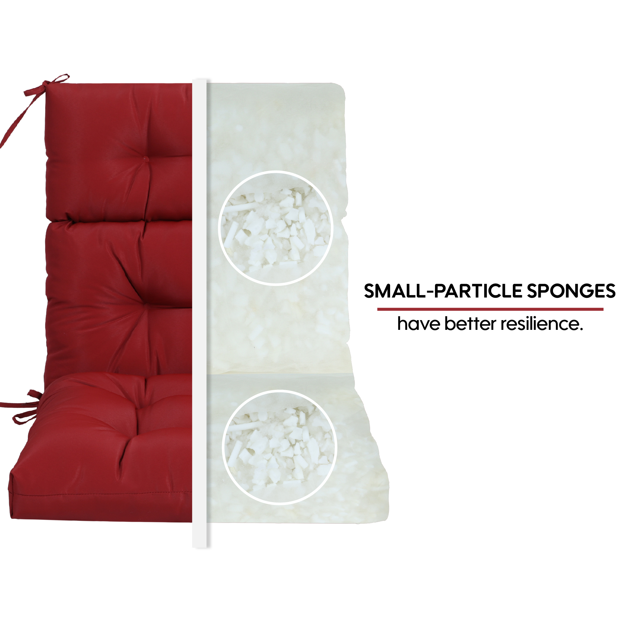 Set of 2 High Back Tufted Patio Chair Cushions - Waterproof Outdoor Rocking & Adirondack Seat Pads with Ties, Red