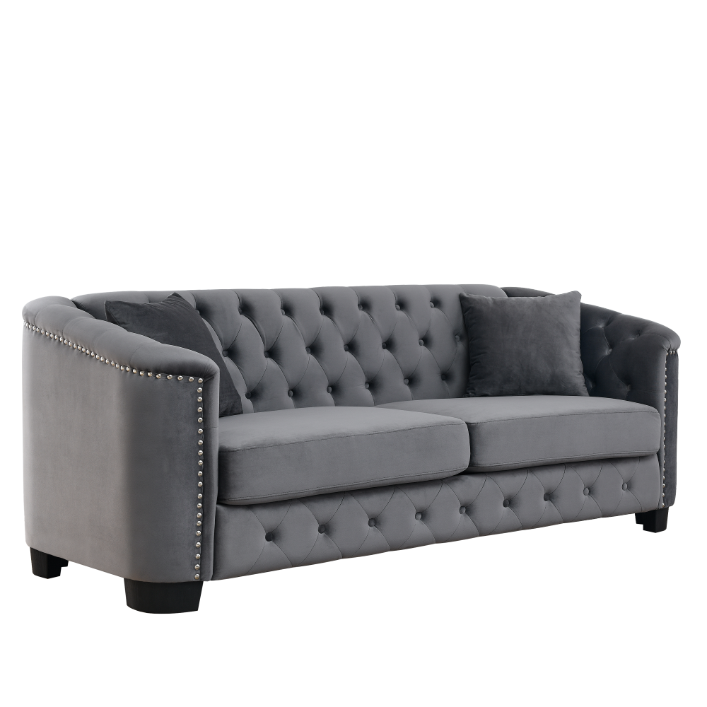 77-Inch Modern Chesterfield Velvet Sofa, Tufted 3-Seater Couch with Nailhead Trim & Rolled Arms for Living Room
