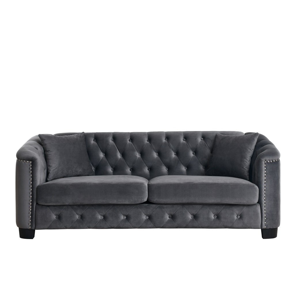 77-Inch Modern Chesterfield Velvet Sofa, Tufted 3-Seater Couch with Nailhead Trim & Rolled Arms for Living Room