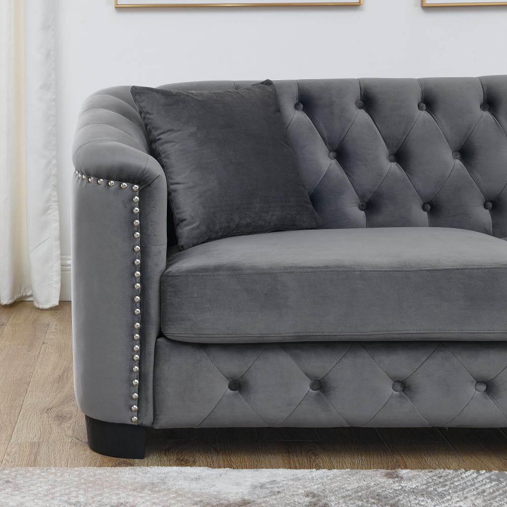 77-Inch Modern Chesterfield Velvet Sofa, Tufted 3-Seater Couch with Nailhead Trim & Rolled Arms for Living Room
