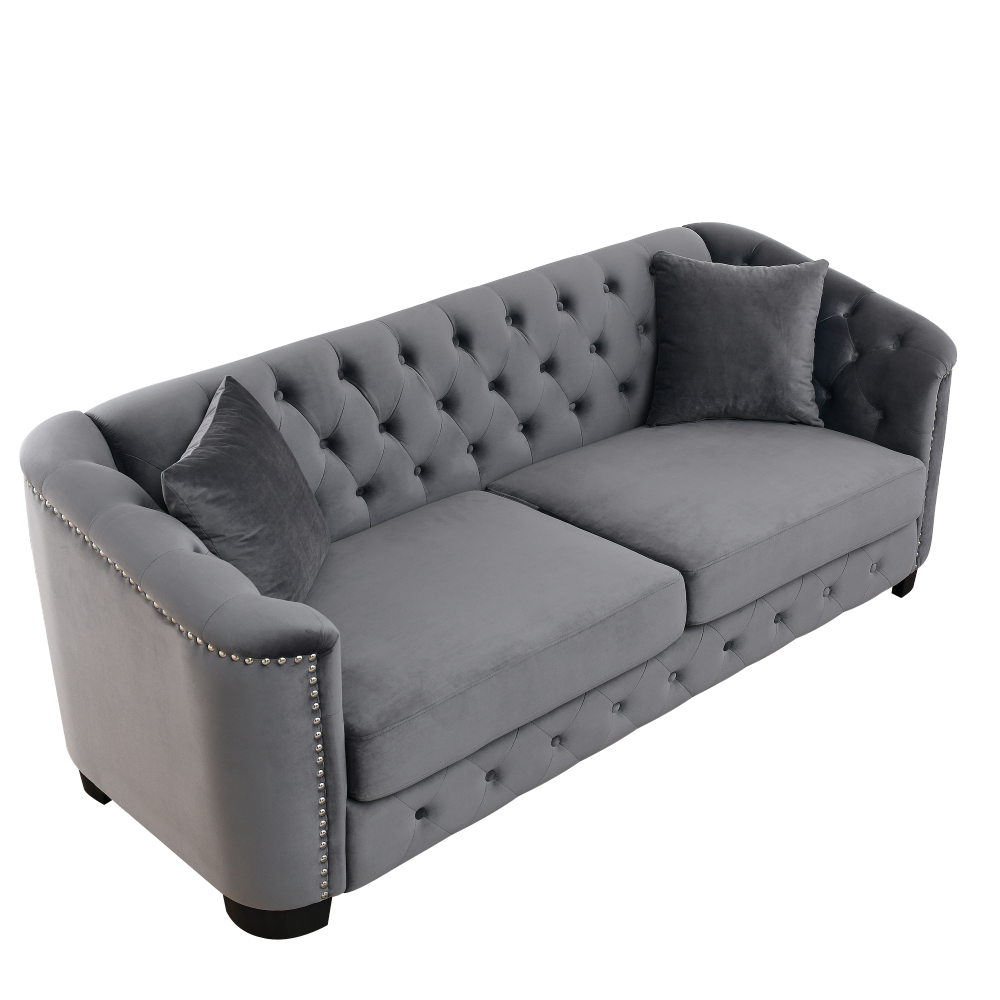 77-Inch Modern Chesterfield Velvet Sofa, Tufted 3-Seater Couch with Nailhead Trim & Rolled Arms for Living Room