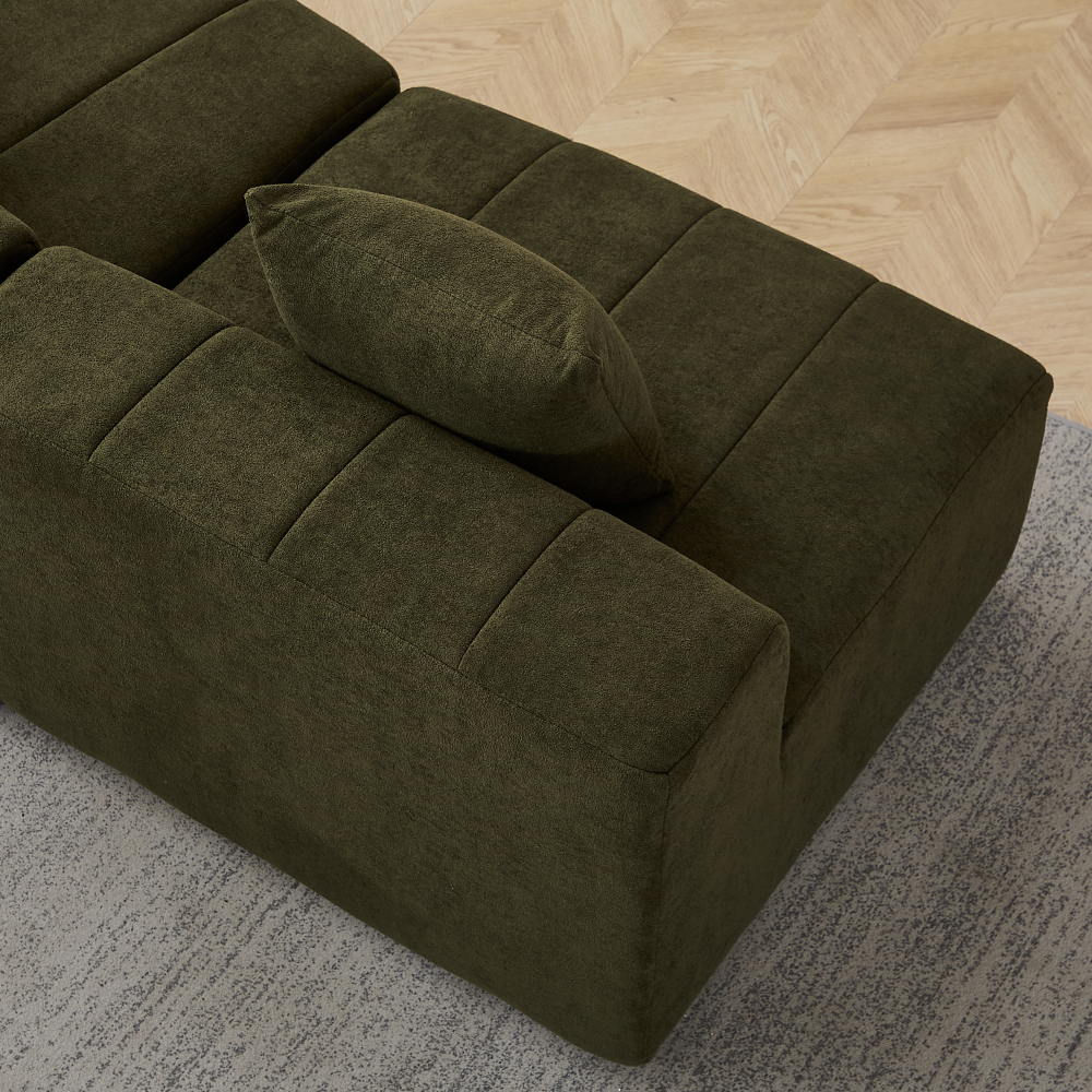 Chenille Curved Sectional Sofa - Semi-Circular Modular Couch with Piano Key Design, Green 6-Seater for Living Room