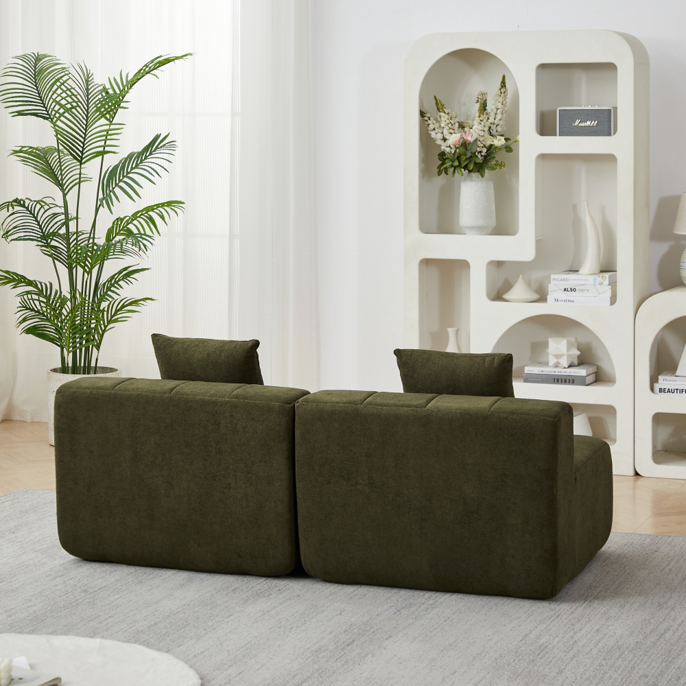 Chenille Curved Sectional Sofa - Semi-Circular Modular Couch with Piano Key Design, Green 6-Seater for Living Room