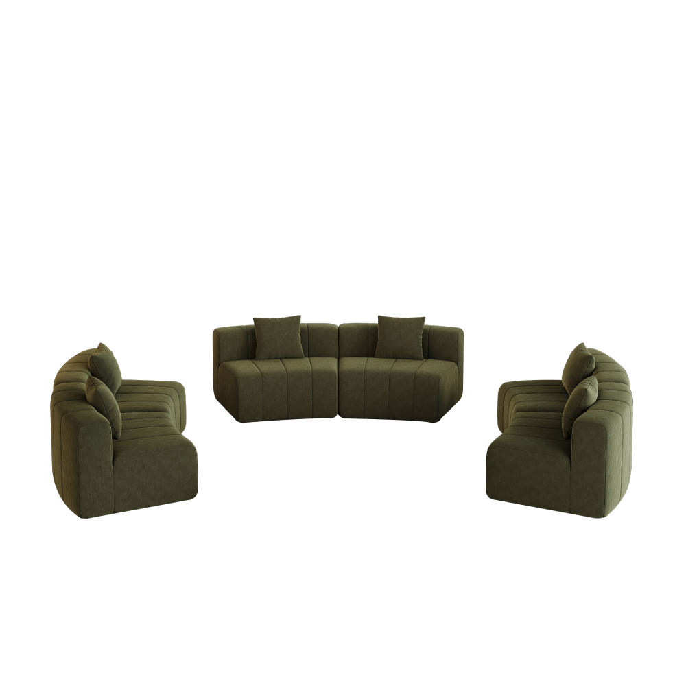 Chenille Curved Sectional Sofa - Semi-Circular Modular Couch with Piano Key Design, Green 6-Seater for Living Room