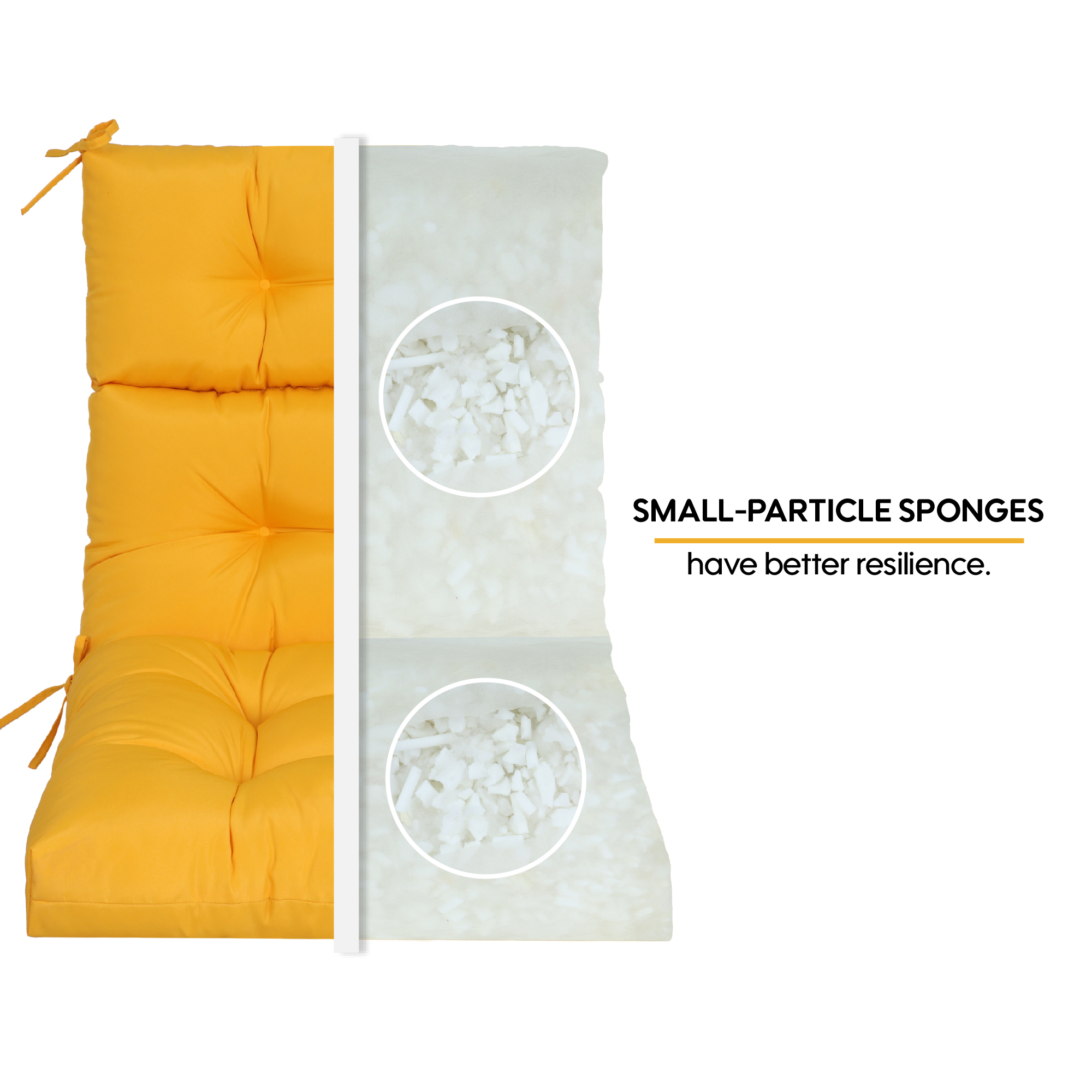 Set of 2 Vibrant Yellow High Back Outdoor Patio Chair Cushions, Tufted Reversible Rocking & Adirondack Seat Pads with Ties