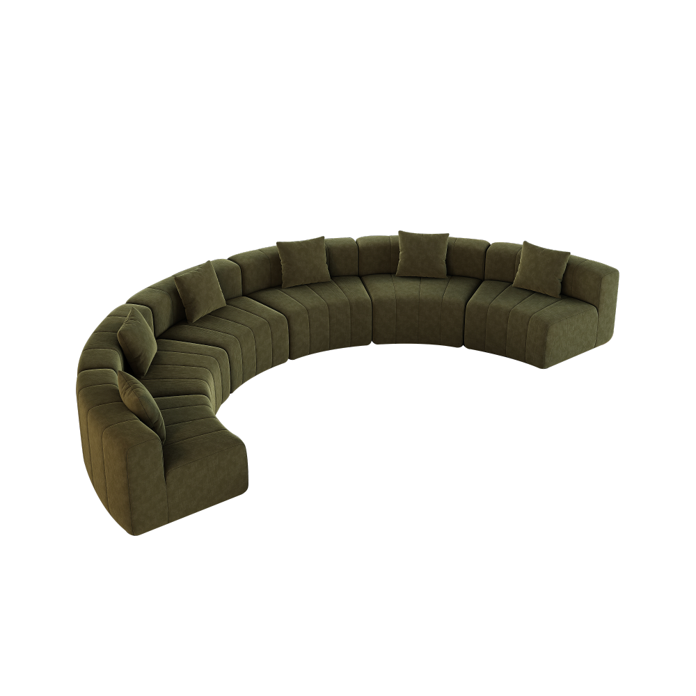 Chenille Curved Sectional Sofa - Semi-Circular Modular Couch with Piano Key Design, Green 6-Seater for Living Room