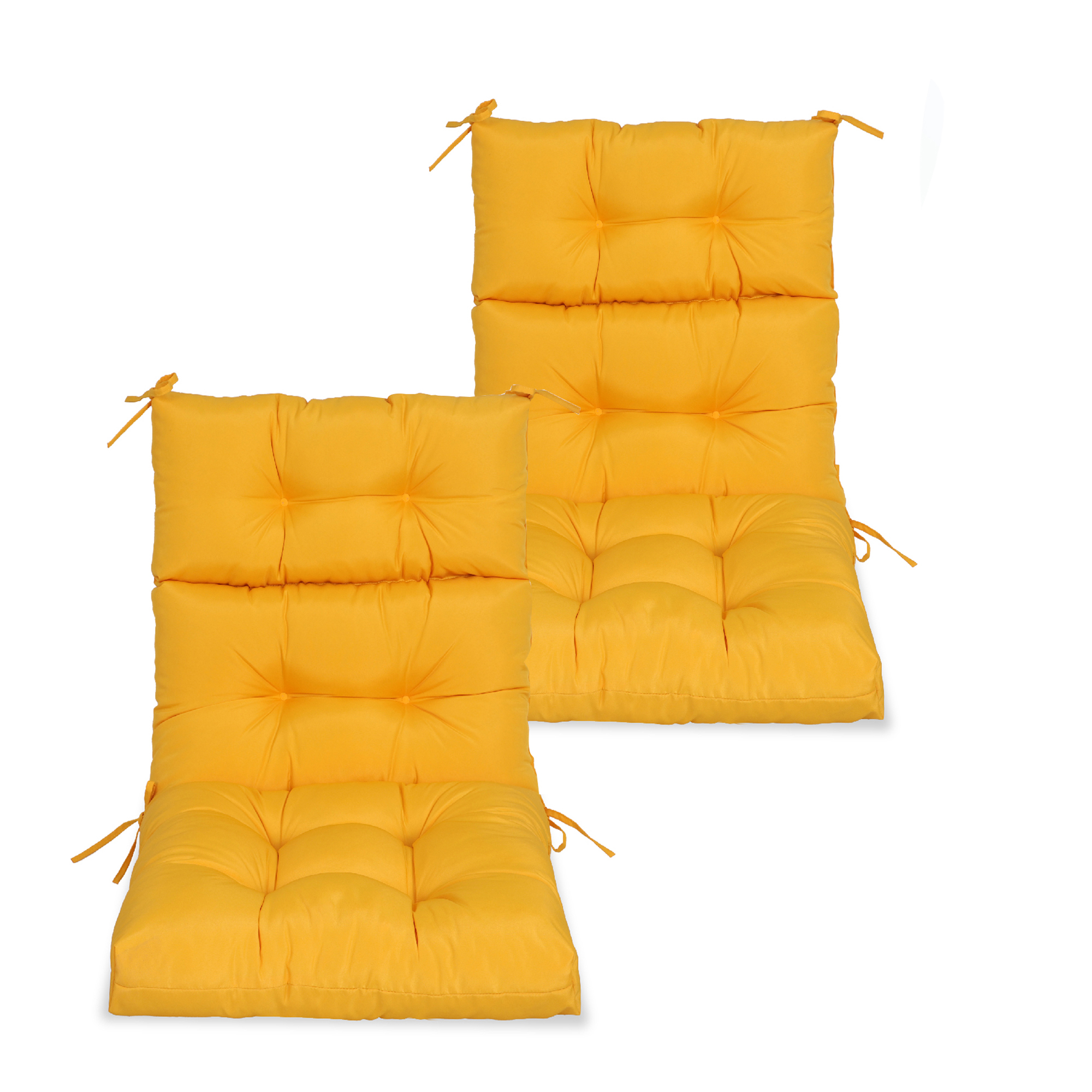 Set of 2 Vibrant Yellow High Back Outdoor Patio Chair Cushions, Tufted Reversible Rocking & Adirondack Seat Pads with Ties