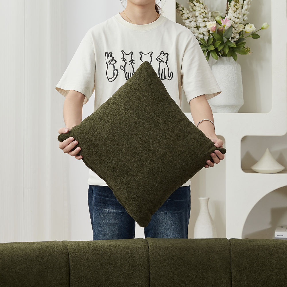 Chenille Curved Sectional Sofa - Semi-Circular Modular Couch with Piano Key Design, Green 6-Seater for Living Room