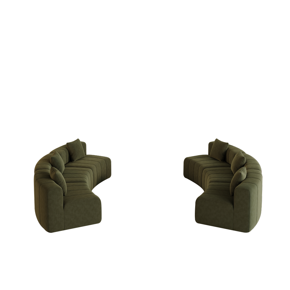 Chenille Curved Sectional Sofa - Semi-Circular Modular Couch with Piano Key Design, Green 6-Seater for Living Room