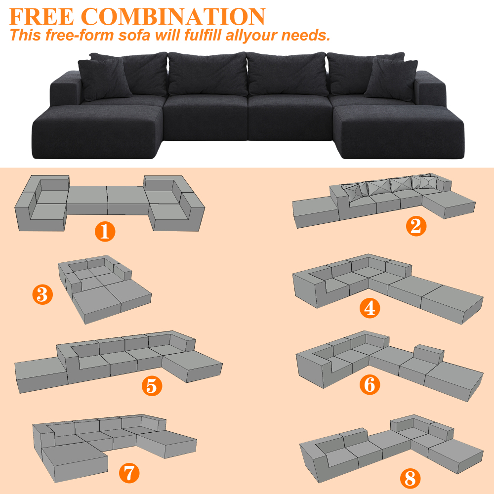 Oversized Modular Chenille Sectional Sofa - 162" L-Shaped Cloud Couch with 6 Pillows, No Assembly Required