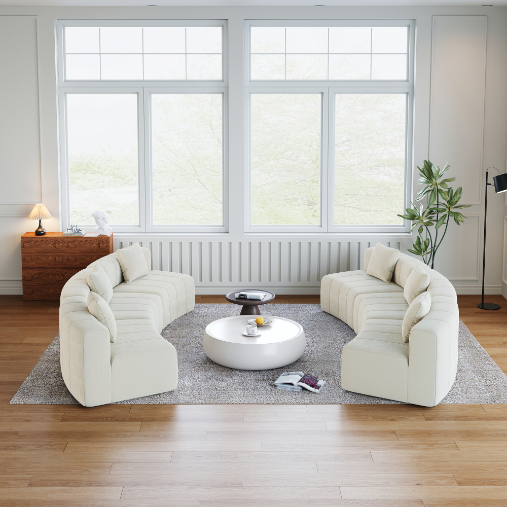 Chenille Curved Sectional Sofa - Modular Semi-Circular Couch with Piano Key Design & 6 Pillows