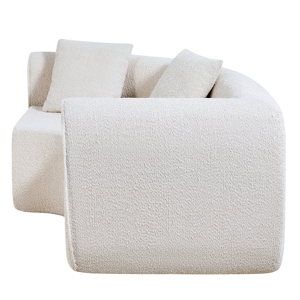 Modern Curved Modular Sectional Sofa with High-Density Foam, Cream Bouclé Upholstery L-Shaped Couch for Living Room