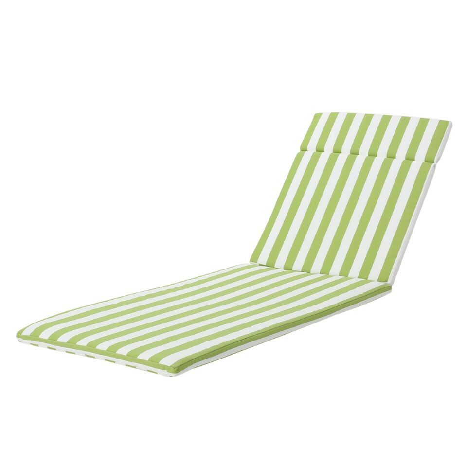 Salem Outdoor Chaise Lounge Cushion - Water-Resistant Green & White Striped Patio Lounger Pad with Ties