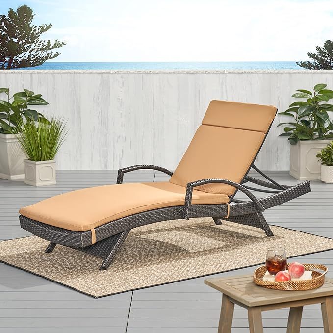 Set of 2 Outdoor Chaise Lounge Cushions - Water-Resistant Patio Replacement Pads with Ties