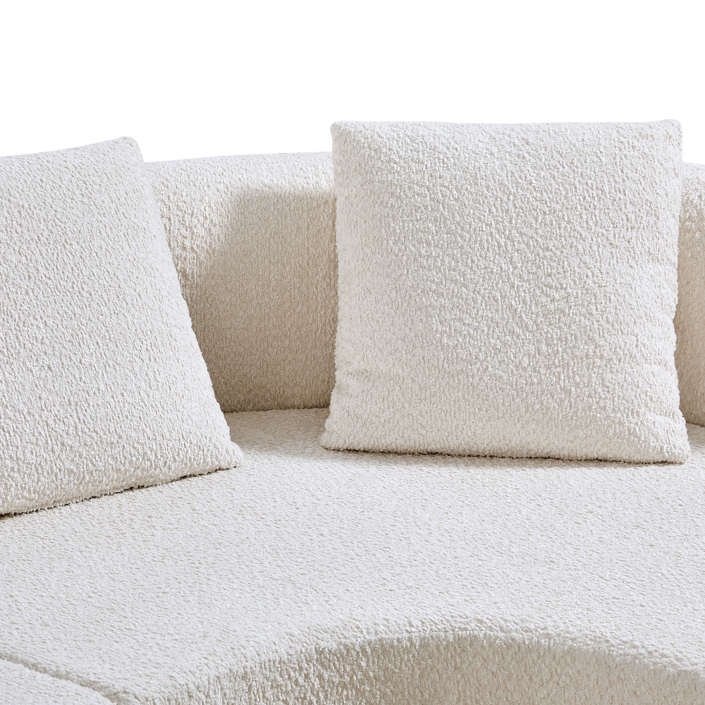 Modern Curved Modular Sectional Sofa with High-Density Foam, Cream Bouclé Upholstery L-Shaped Couch for Living Room