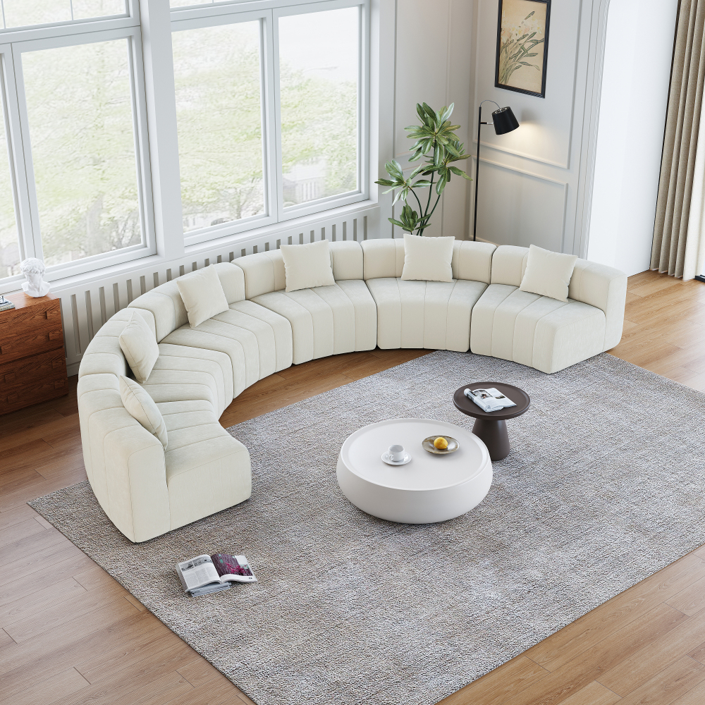 Chenille Curved Sectional Sofa - Modular Semi-Circular Couch with Piano Key Design & 6 Pillows