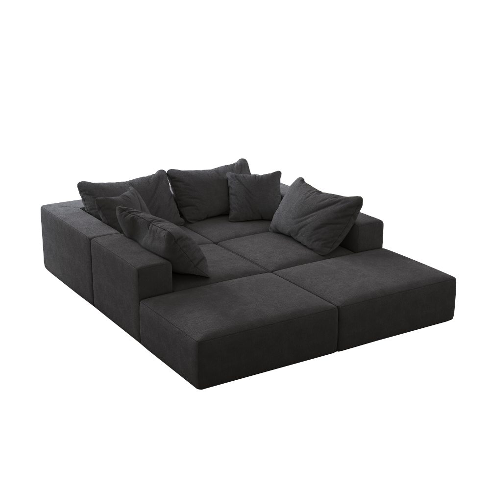 Oversized Modular Chenille Sectional Sofa - 162" L-Shaped Cloud Couch with 6 Pillows, No Assembly Required