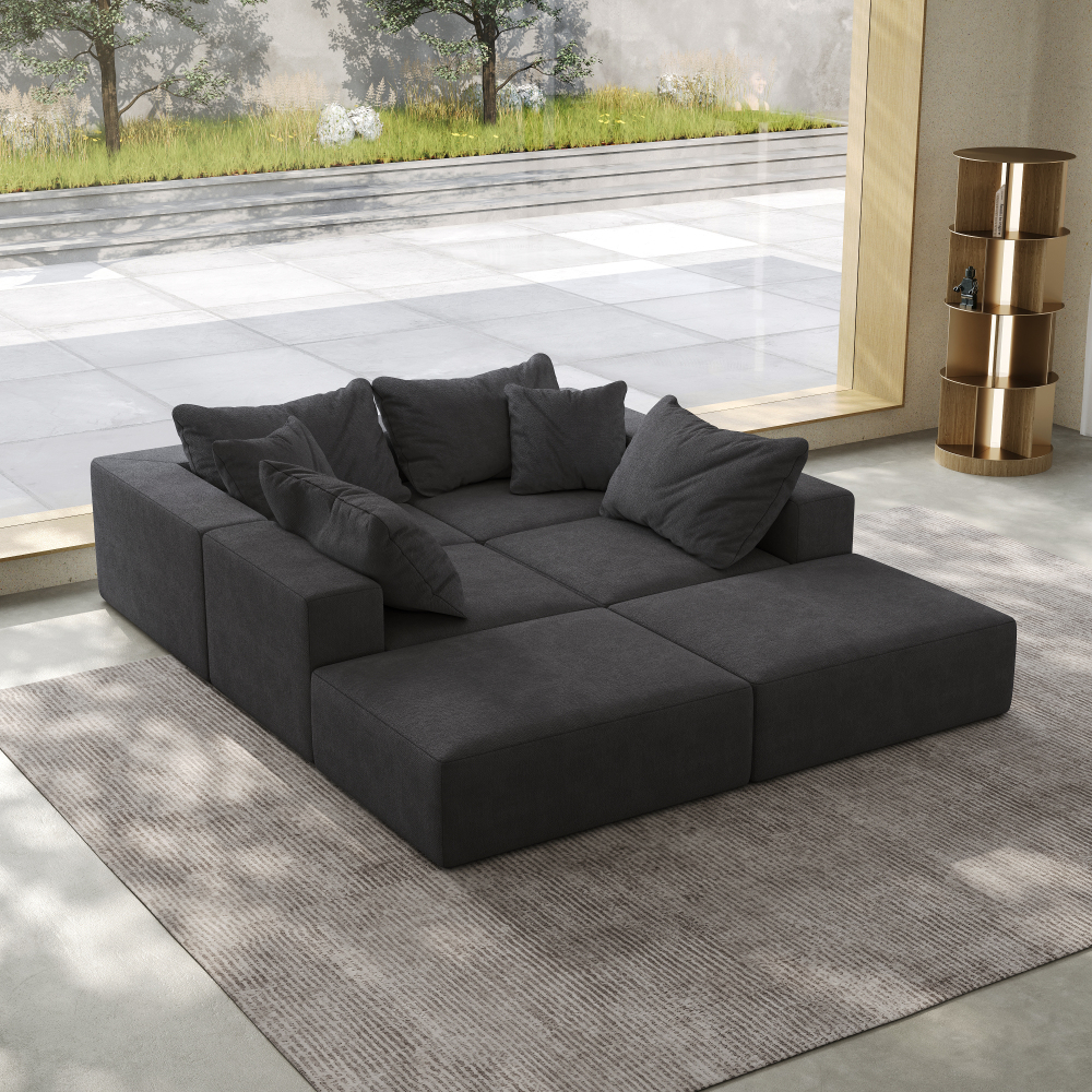 Oversized Modular Chenille Sectional Sofa - 162" L-Shaped Cloud Couch with 6 Pillows, No Assembly Required