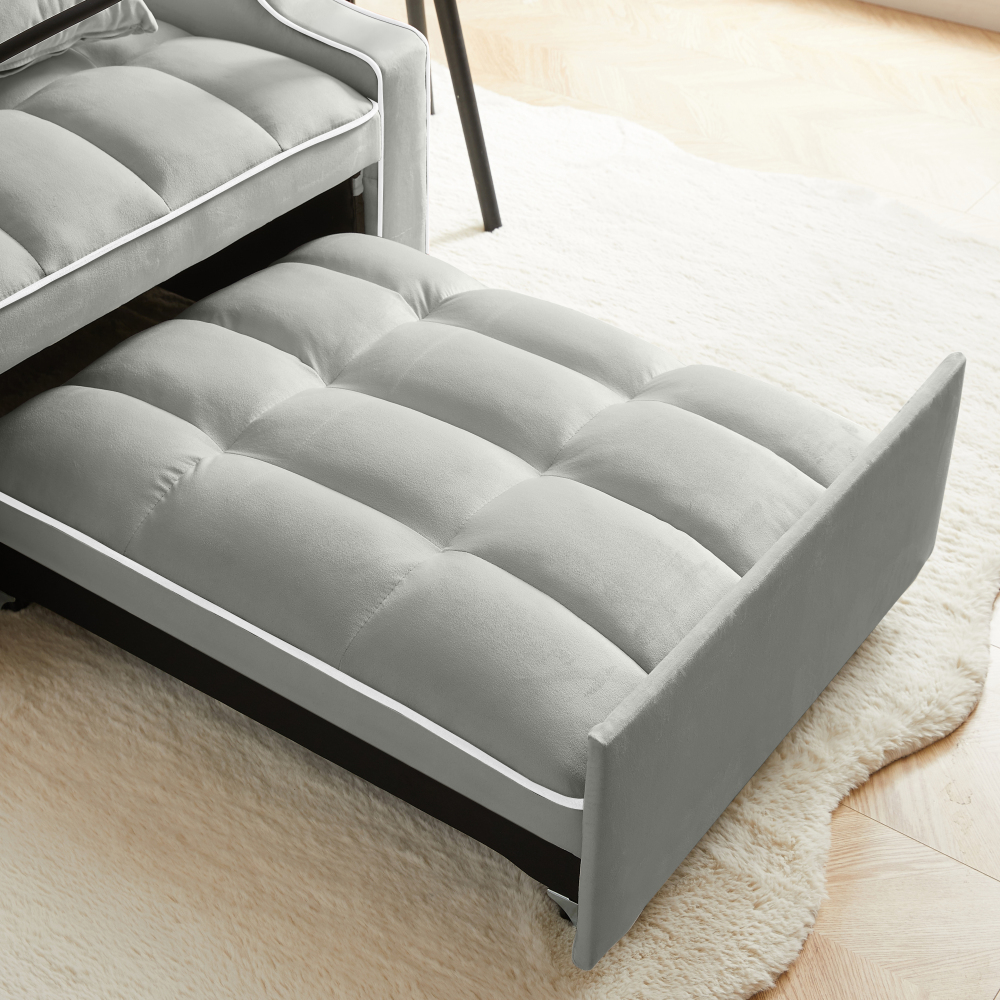 Velvet Convertible Sleeper Chair with USB & Phone Holder - 3-in-1 Adjustable Recliner Sofa Bed for Small Spaces