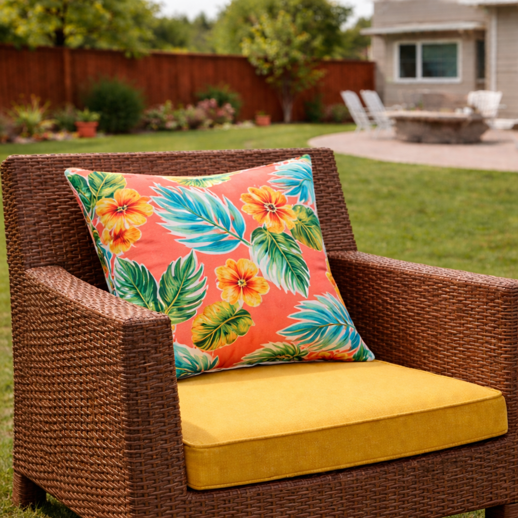 Set of 2 Waterproof Outdoor Throw Pillows - Bright Coral Pink Tropical Floral Patio Cushions, UV Resistant & Fade Proof Decor for Garden, Poolside Furniture (18x18 Inch)