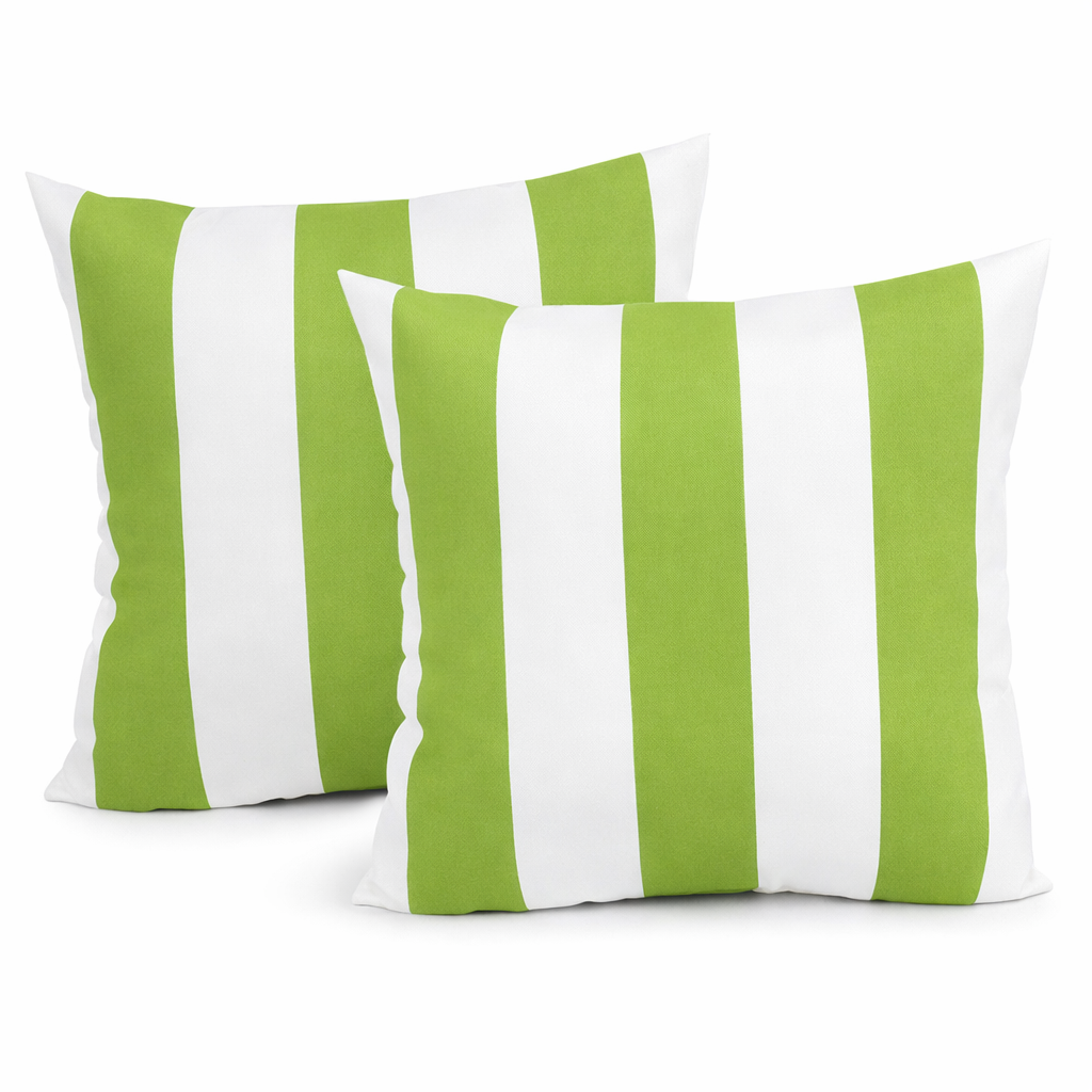 Set of 2 Outdoor Throw Pillows - Waterproof & Fade-Resistant Patio Cushions with Green & White Stripes for Garden, Porch, and Poolside Furniture (18x18 Inch)