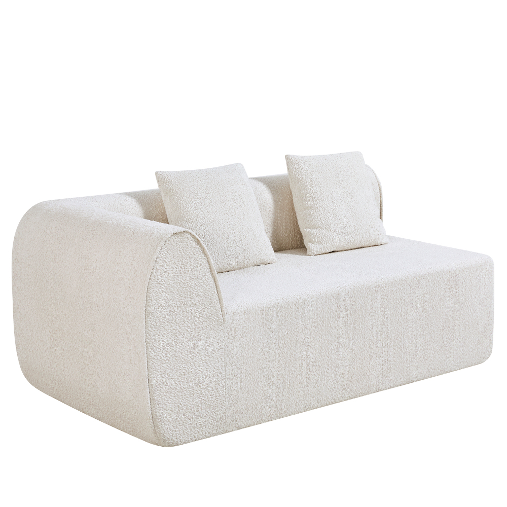 Modern Curved Modular Sectional Sofa with High-Density Foam, Cream Bouclé Upholstery L-Shaped Couch for Living Room