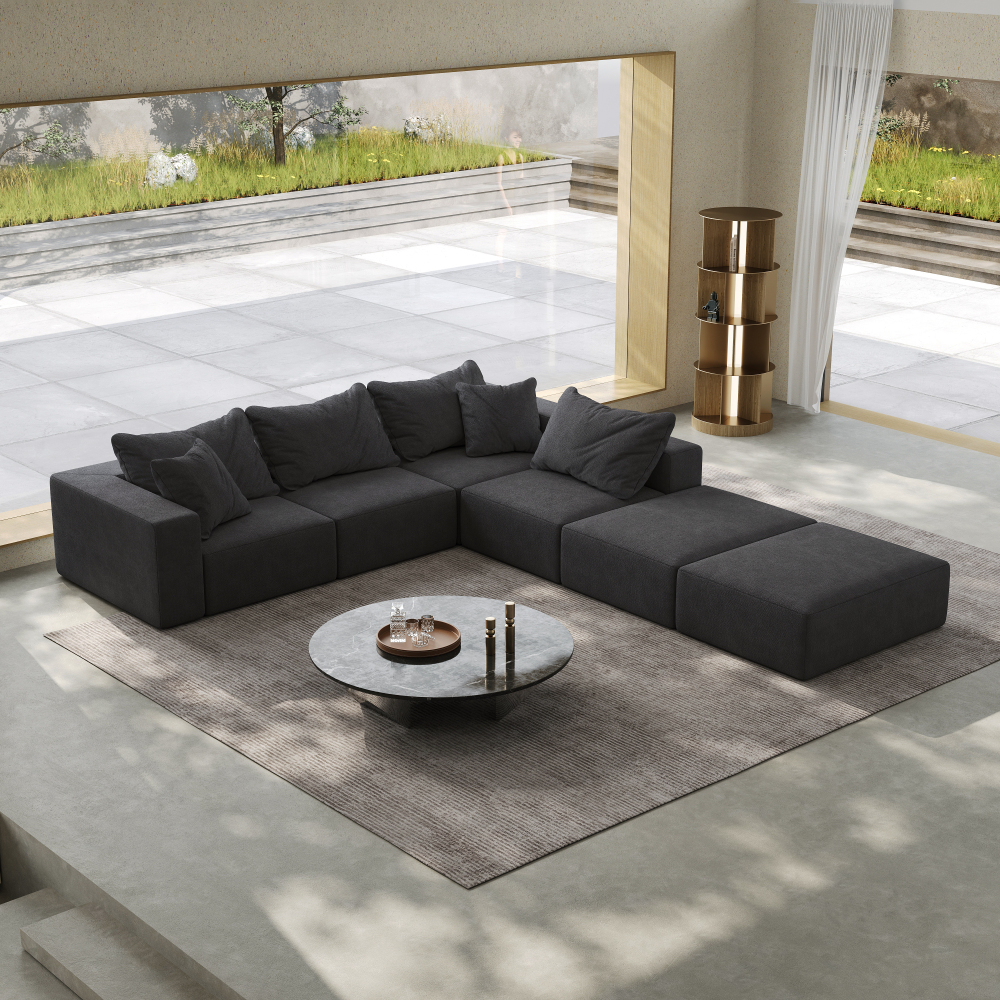 Oversized Modular Chenille Sectional Sofa - 162" L-Shaped Cloud Couch with 6 Pillows, No Assembly Required