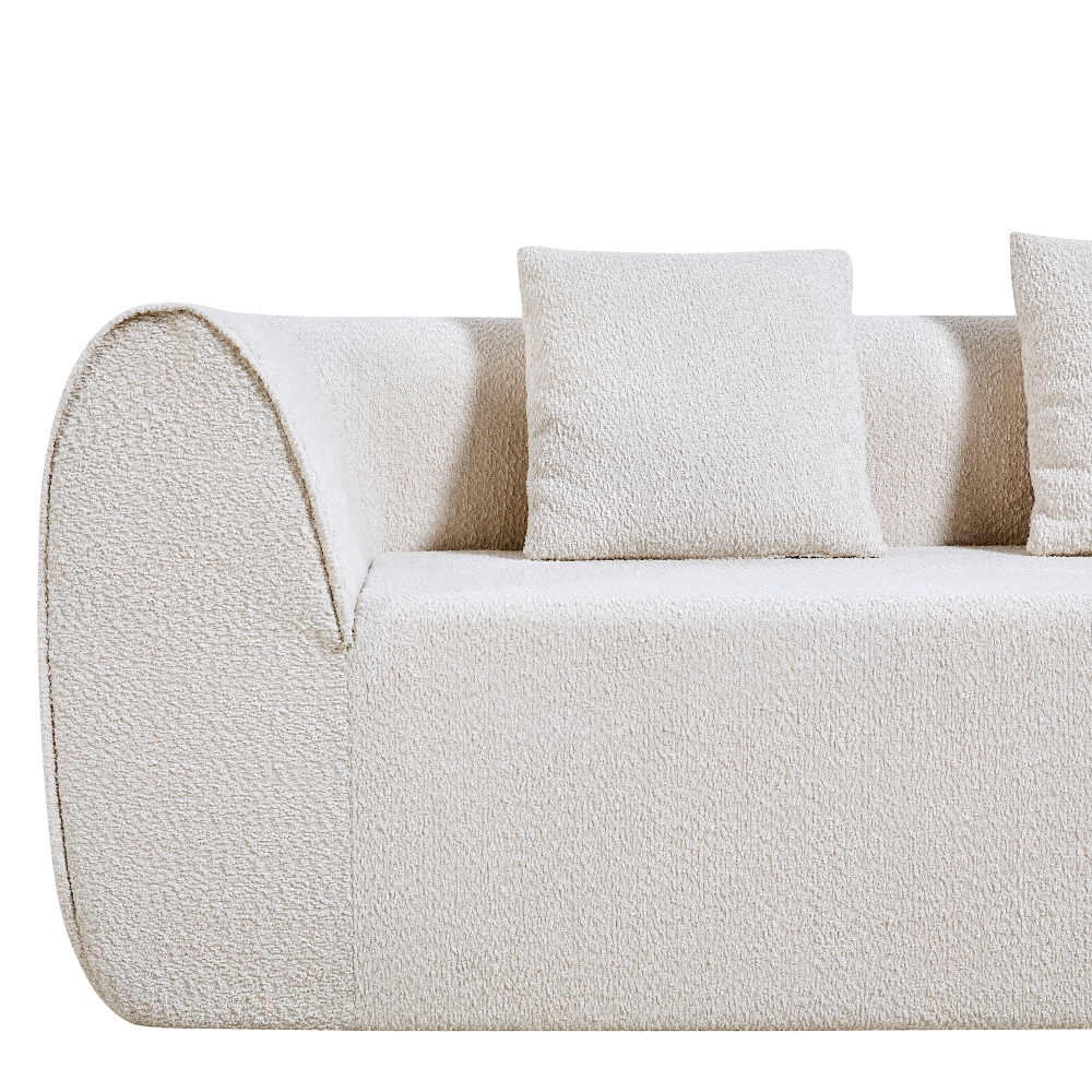 Modern Curved Modular Sectional Sofa with High-Density Foam, Cream Bouclé Upholstery L-Shaped Couch for Living Room