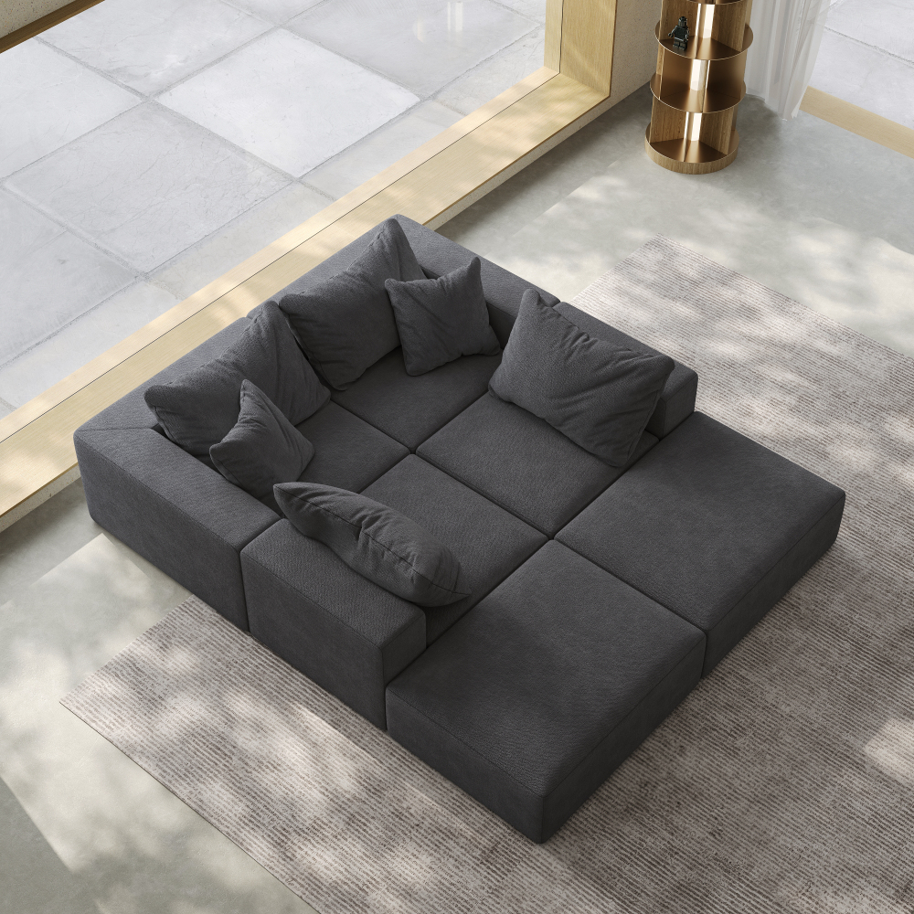 Oversized Modular Chenille Sectional Sofa - 162" L-Shaped Cloud Couch with 6 Pillows, No Assembly Required