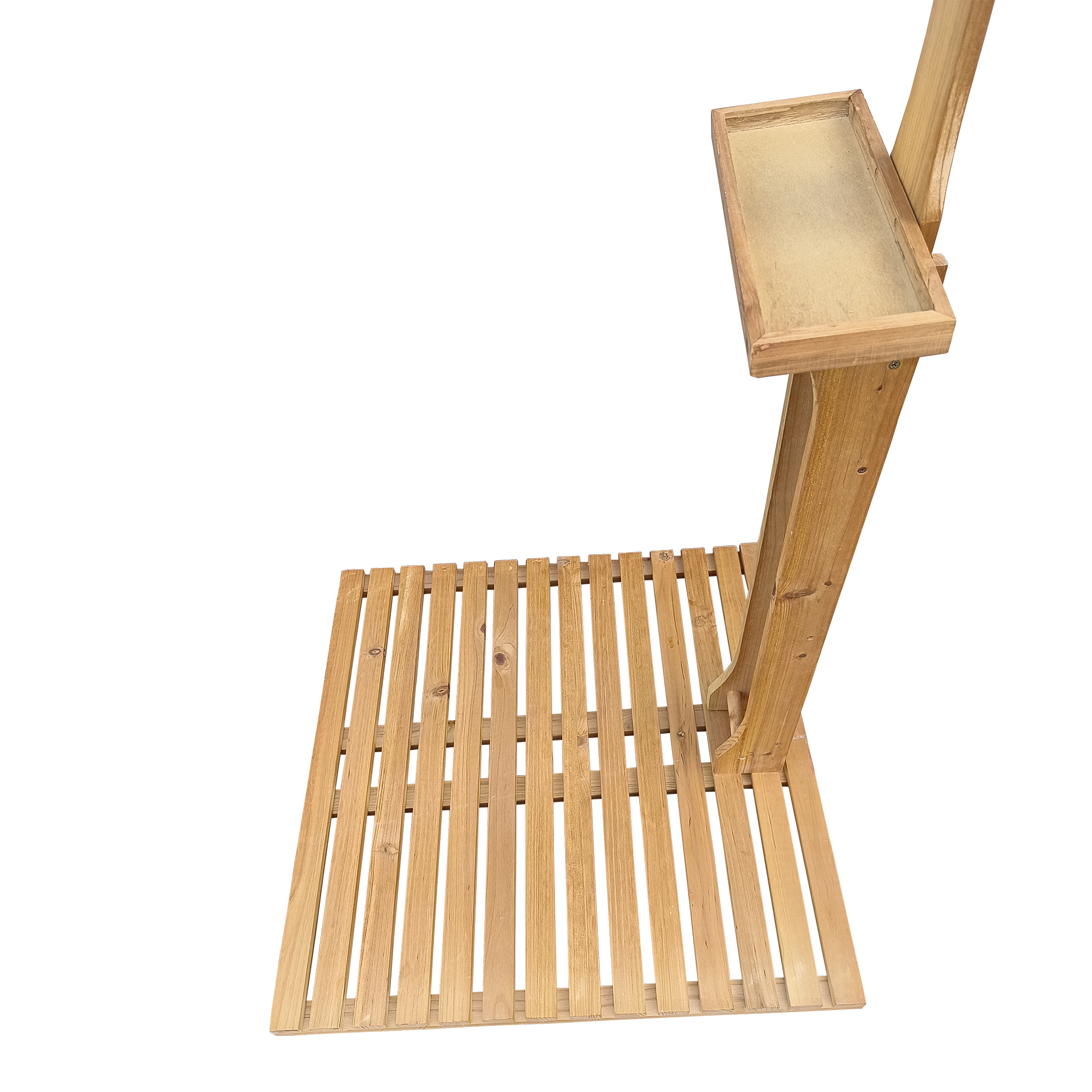 Solid Wood Outdoor Garden Shower with Base Stand - Freestanding Poolside Shower Column for Patio, Deck & Backyard
