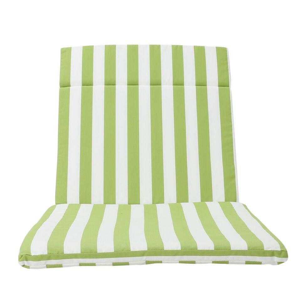 Salem Outdoor Chaise Lounge Cushion - Water-Resistant Green & White Striped Patio Lounger Pad with Ties