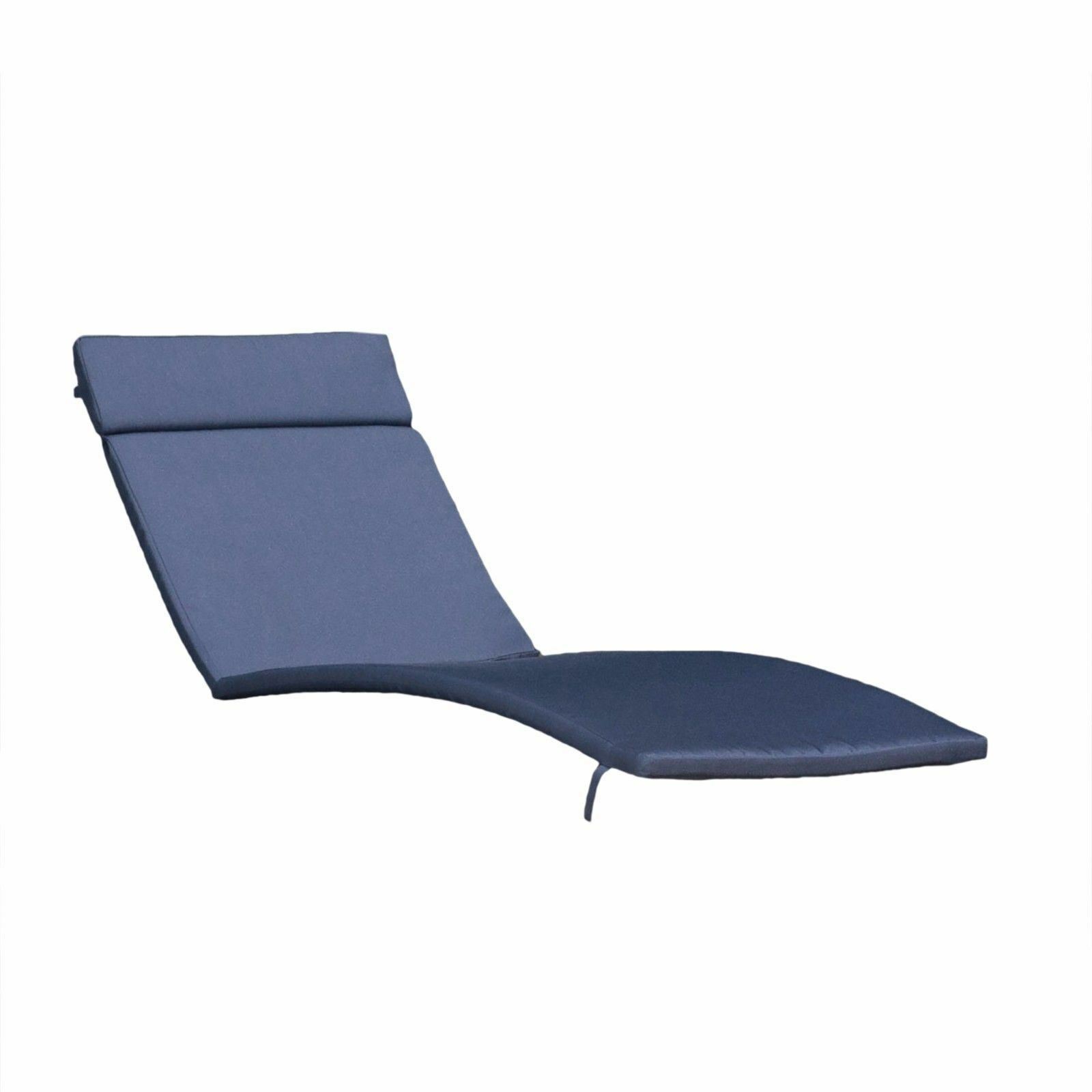 Salem Navy Blue Outdoor Chaise Lounge Cushions (Set of 2) - Water-Resistant Patio Replacement Pads with Ties