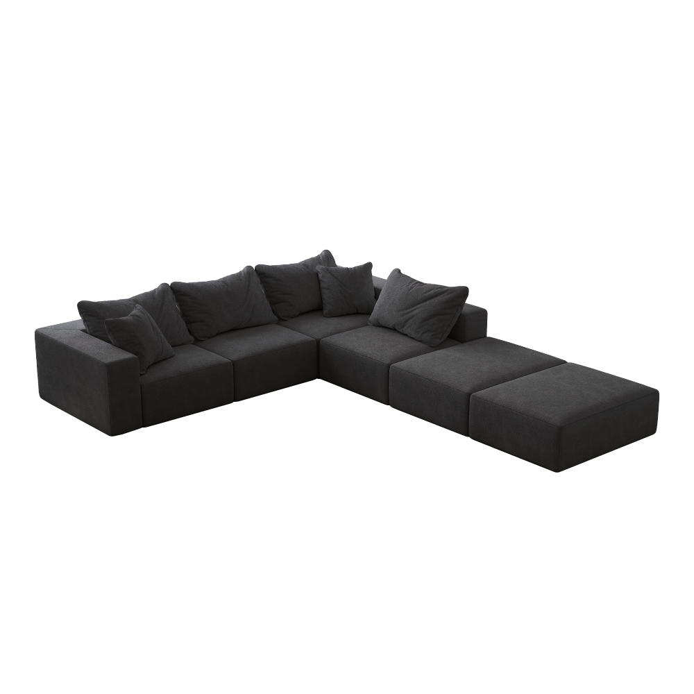 Oversized Modular Chenille Sectional Sofa - 162" L-Shaped Cloud Couch with 6 Pillows, No Assembly Required