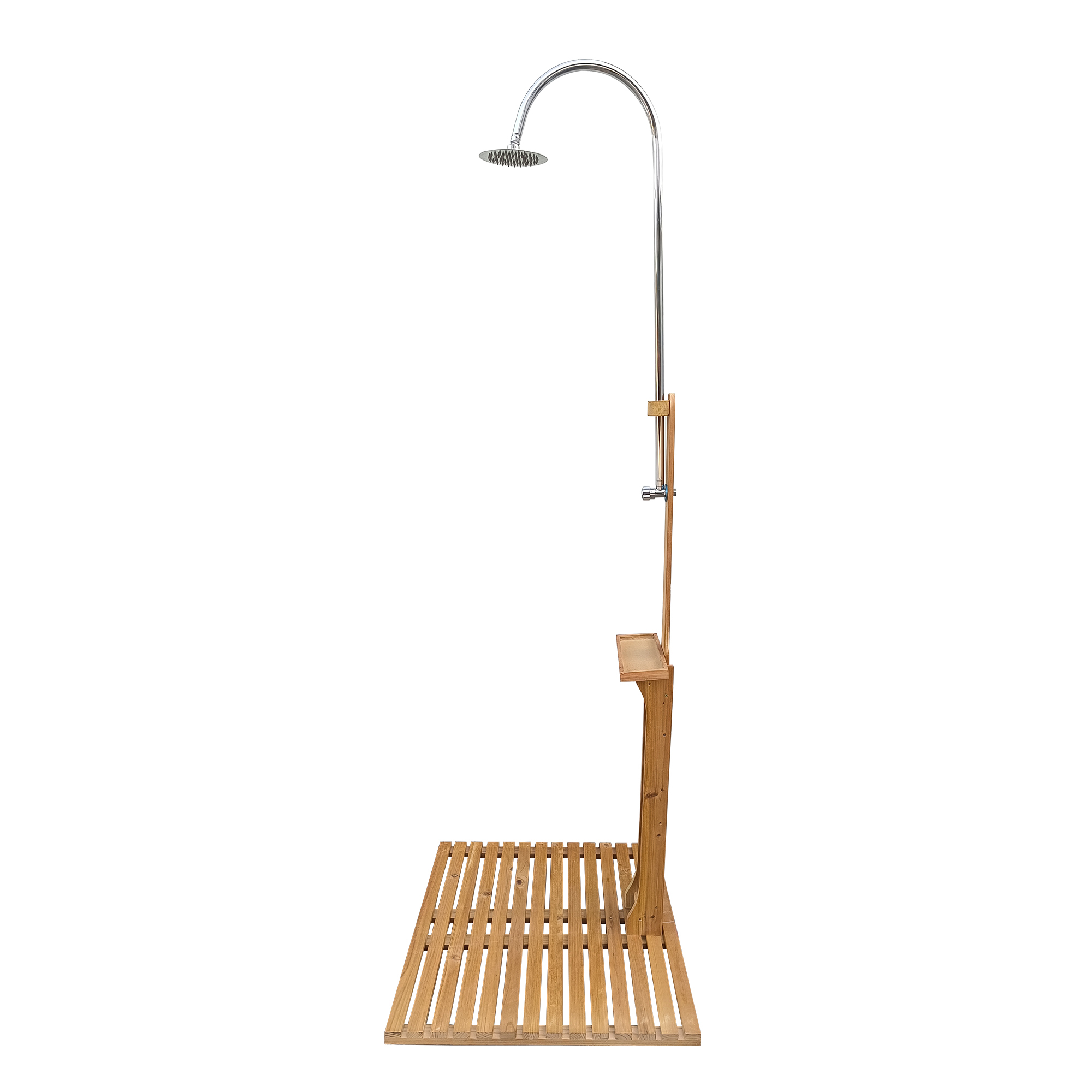 Solid Wood Outdoor Garden Shower with Base Stand - Freestanding Poolside Shower Column for Patio, Deck & Backyard