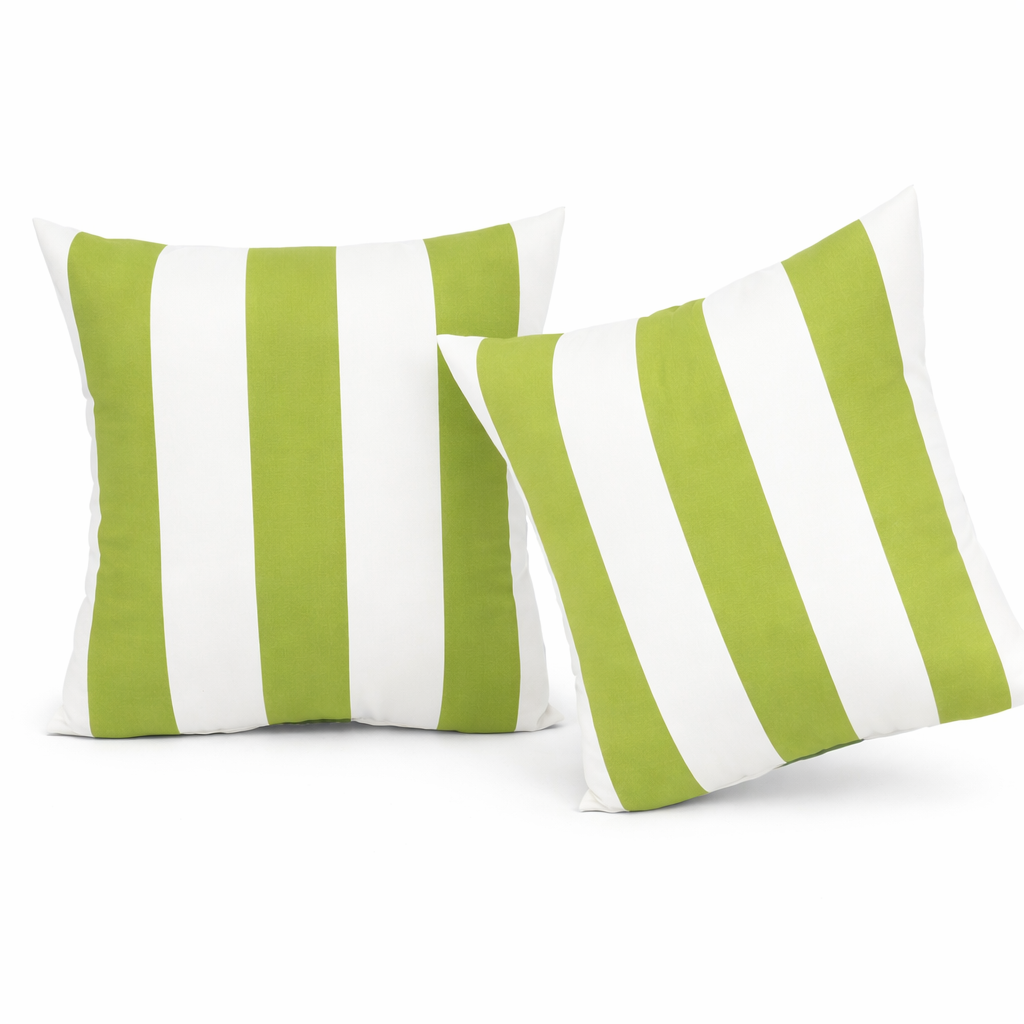 Set of 2 Outdoor Throw Pillows - Waterproof & Fade-Resistant Patio Cushions with Green & White Stripes for Garden, Porch, and Poolside Furniture (18x18 Inch)