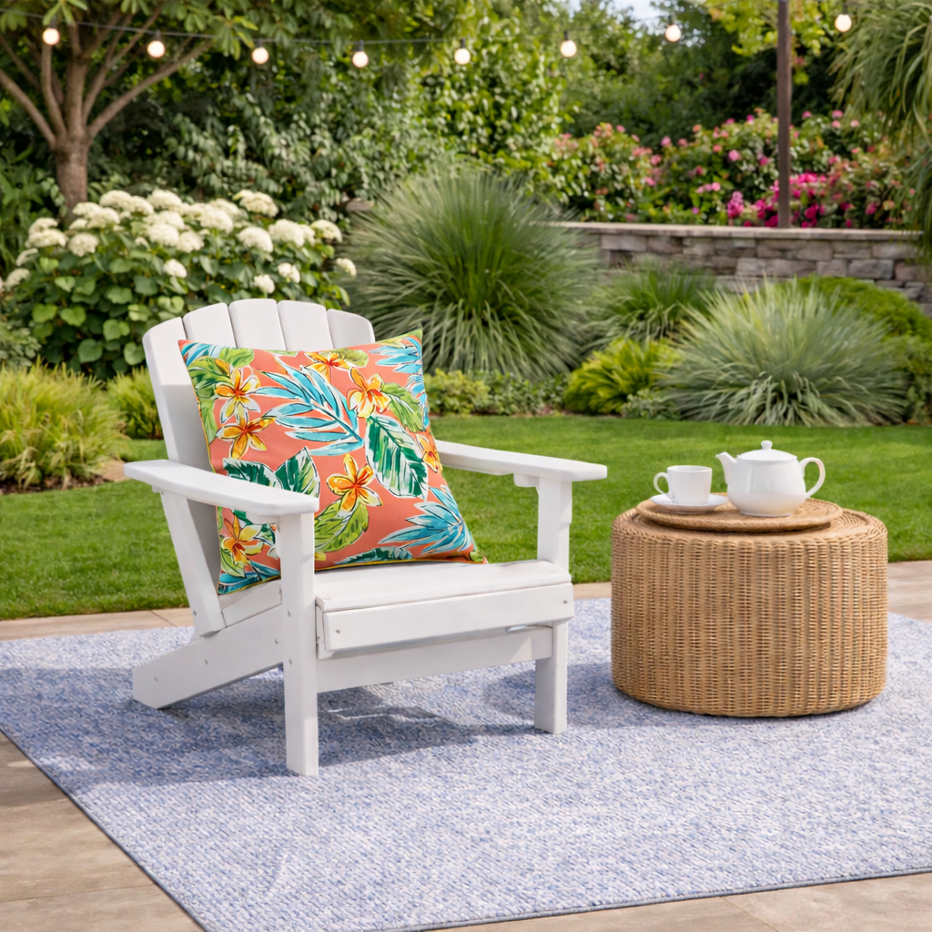 Set of 2 Waterproof Outdoor Throw Pillows - Bright Coral Pink Tropical Floral Patio Cushions, UV Resistant & Fade Proof Decor for Garden, Poolside Furniture (18x18 Inch)